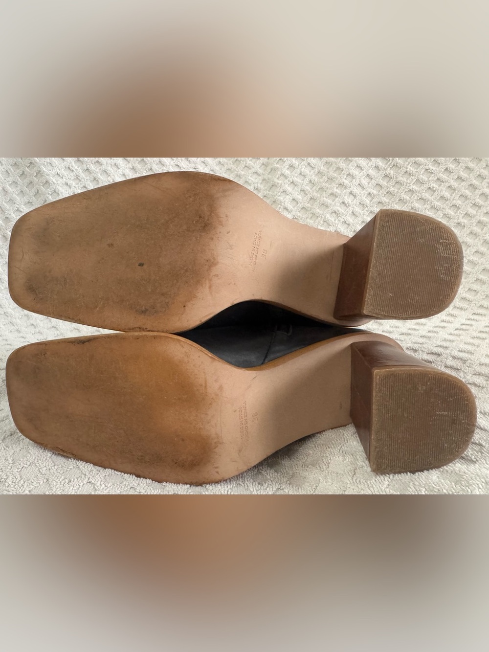 ALOHAS West Black Vintage Leather Square Toe Ankle Boots Brown Heel EU 38 US 7.5 - Picture 15 of 16